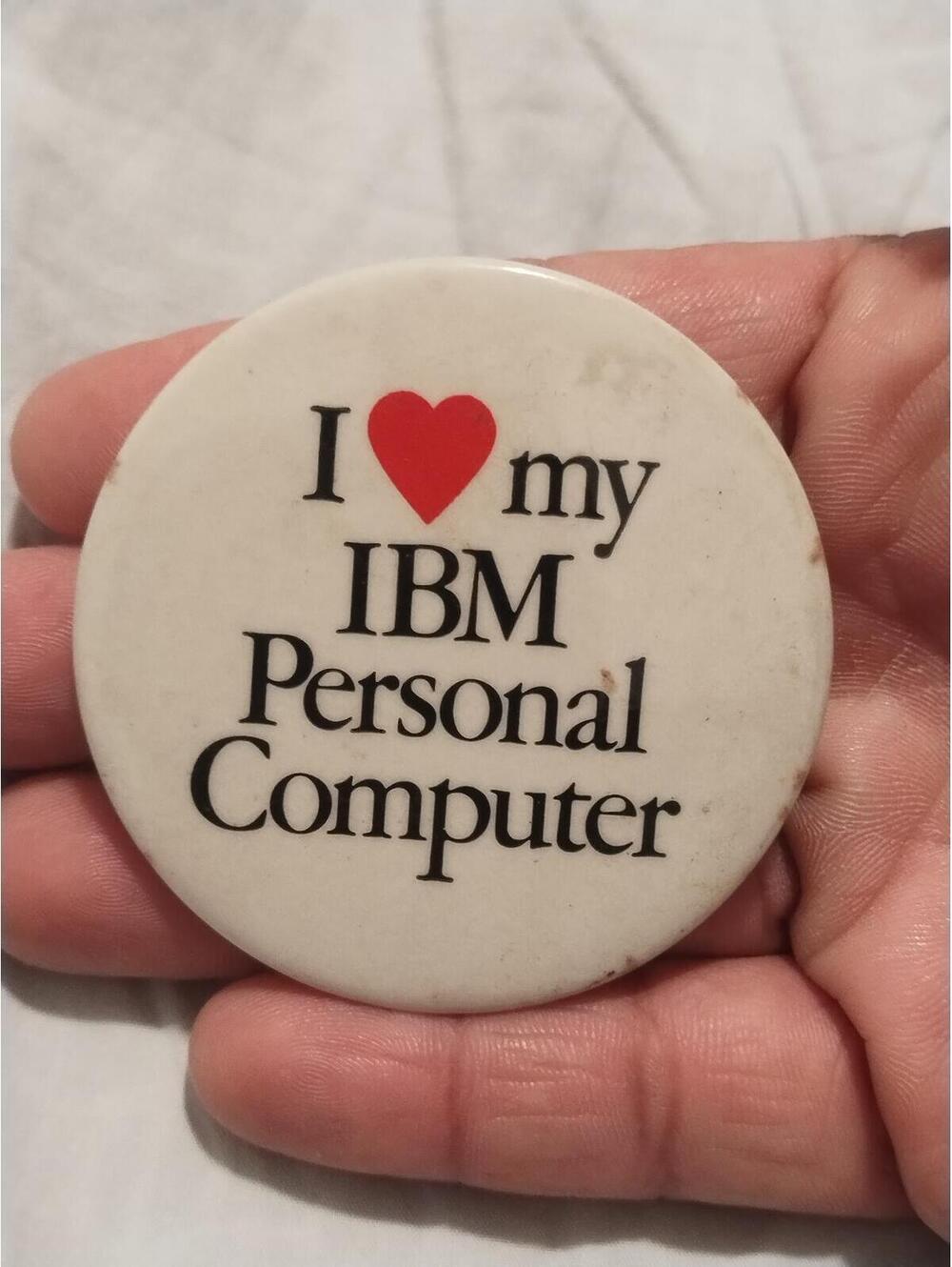 Love IBM Computer Pin Promo Button I Heart Personal Vintage Bag Lapel Gear